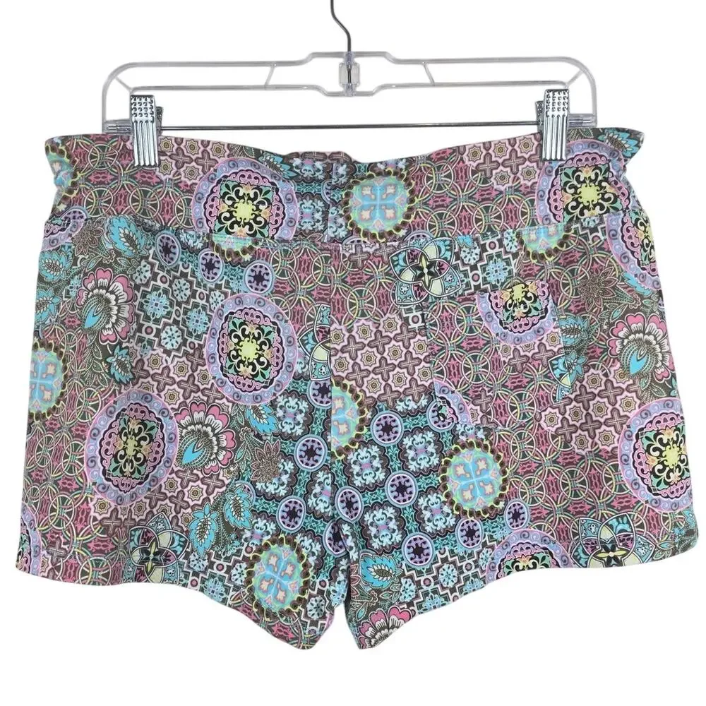 Athleta Pink Turquoise Yellow Athletic Walking Hiking Shorts Large